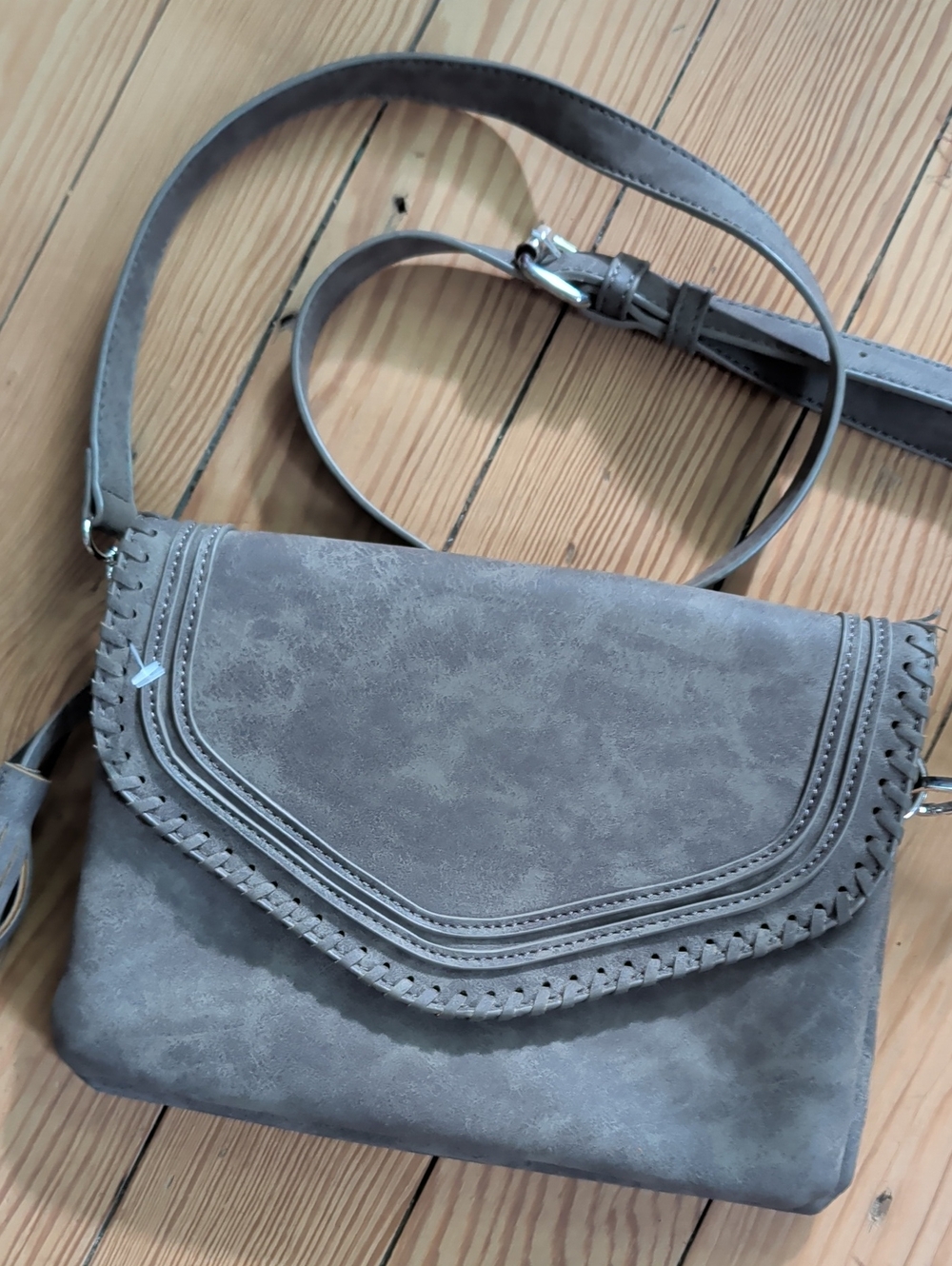 Women's Gray Crossbody Bag - Stylish Suede-Look Shoulder Bag